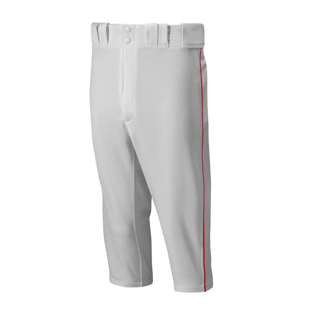 Mens Mizuno Premier Short Piped Baseball Pants Grey/Red Philippines (EBOKFM071)